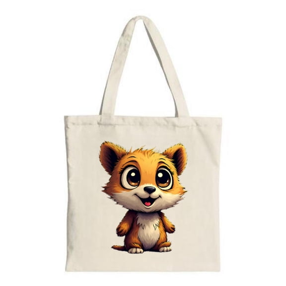 Adorable Fox Cartoon Tote Bag - Cute Cheerful Design on White Canvas Perfect for Shopping Travel and Parties