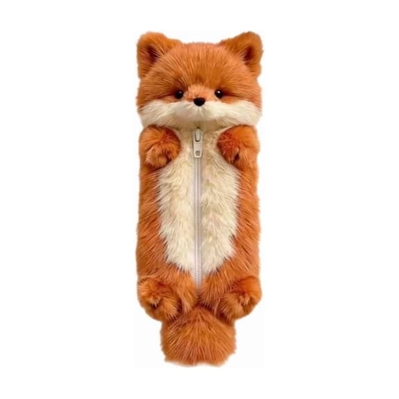 Adorable Fox Plush Pencil Case with Soft Faux Fur, Large Capacity Zipper Storage for Pens and Cosmetics, Cute Kawaii Stationery Organizer for Daily Use