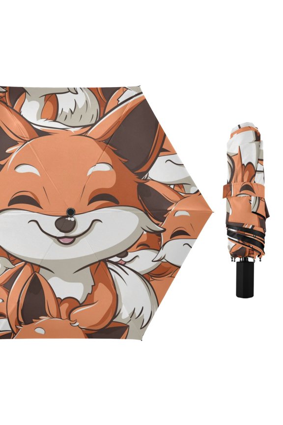 Adorable Foxes Compact Sun Umbrella Windproof Travel Umbrellas for Rain Strong Portable UV Protection