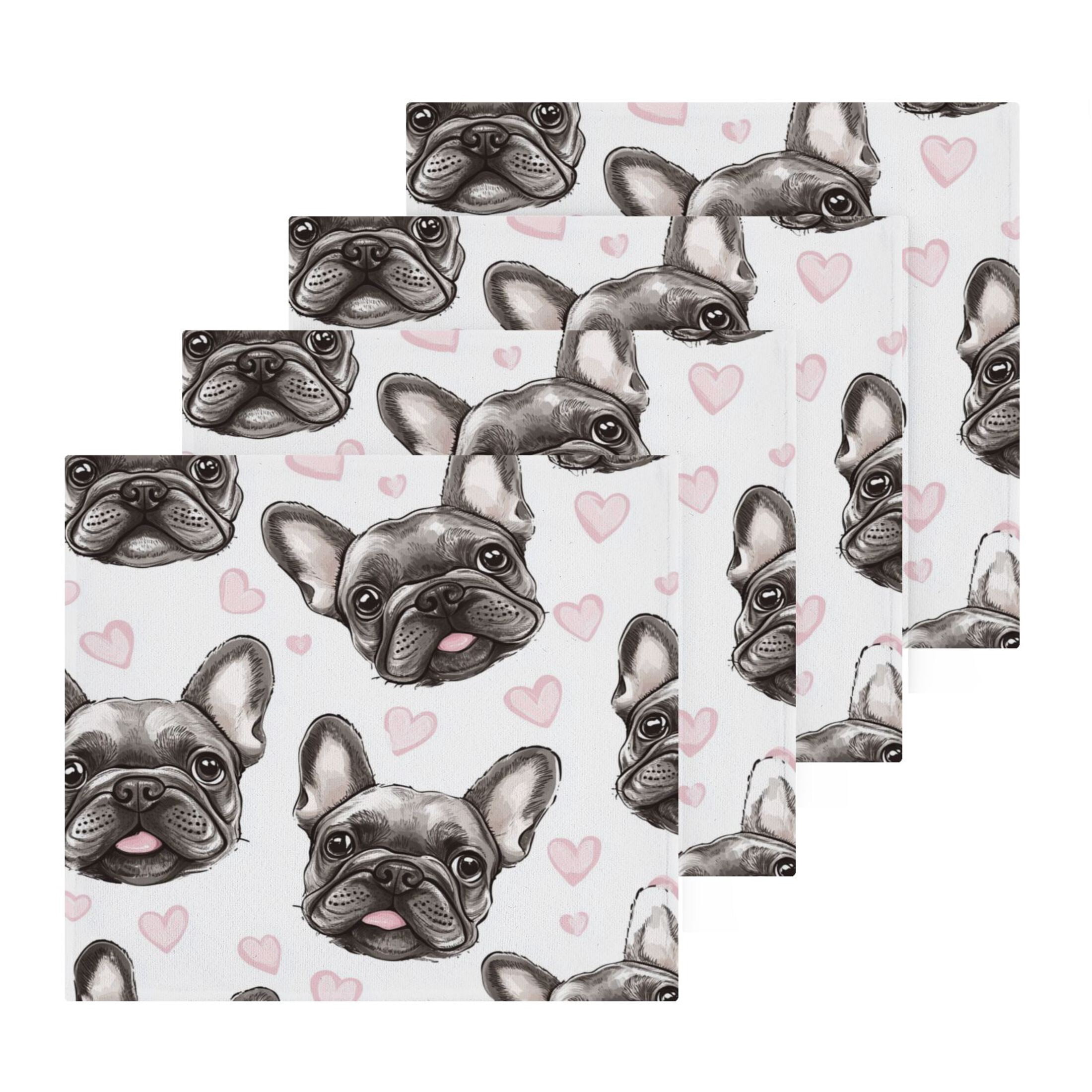 Adorable French Bulldog Faces Pattern 100% Cotton Face Towel 12x12in ...