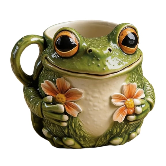 Adorable Frog Flower Ceramic Mug – Whimsical Pastoral Design, Nature-Inspired Animal Shaped Coffee Cup for Kitchen & Dining, Perfect Gift for Animal Lovers (1 PCS)