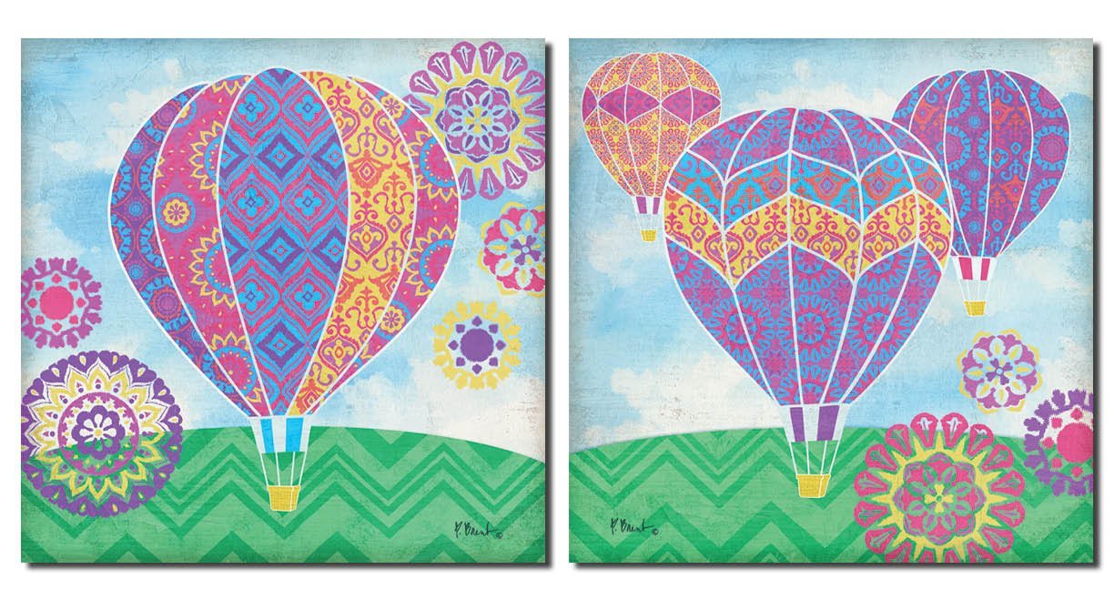 Adorable Fun Colorful Paisley Hot Air Balloon Set - Two 12x12 Poster ...