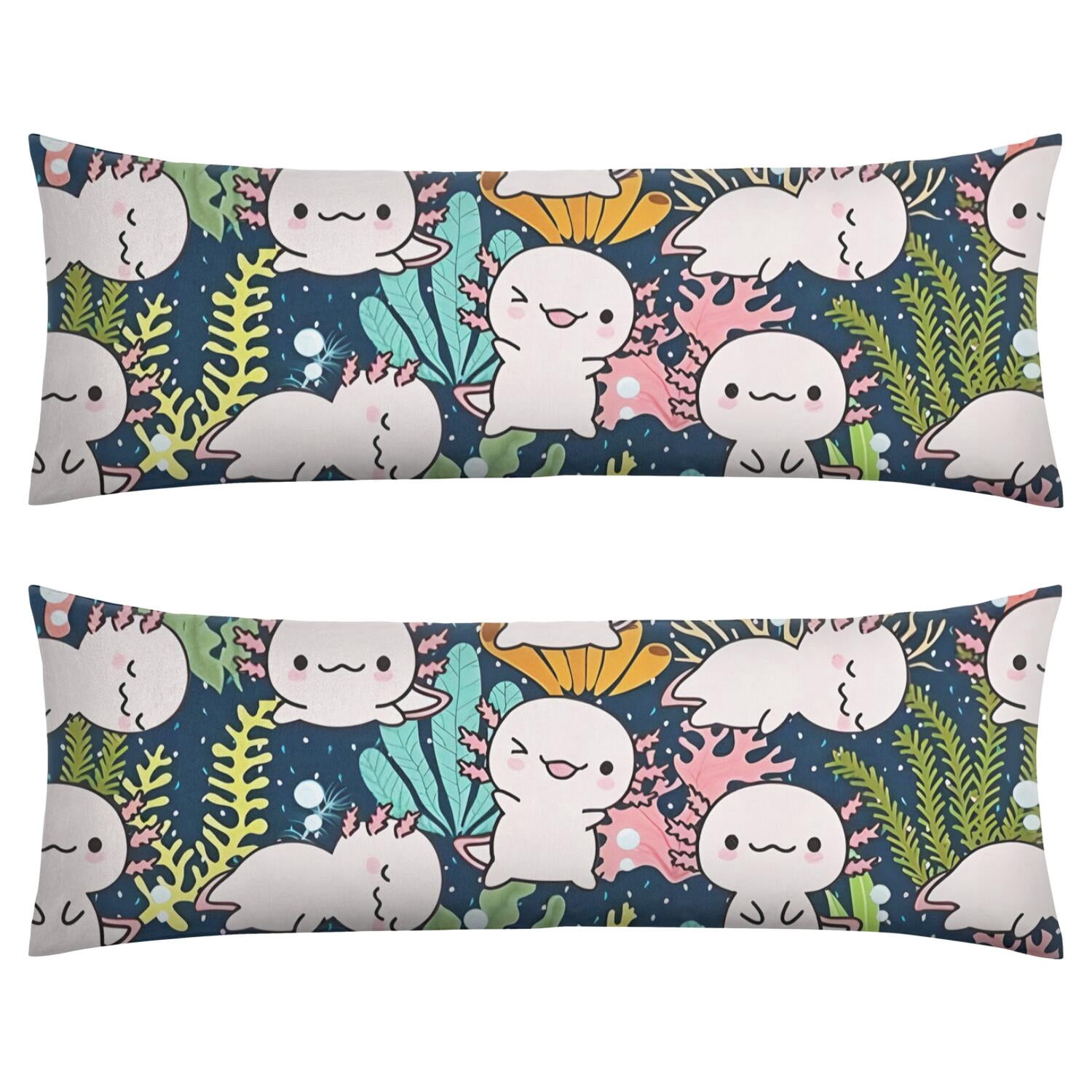 Adorable Funny Axolotl Pillow Cover 20x54 - Colorful Kawaii Cartoon Fantasy Creature Body Pillow Case - Stretchy Durable Maternity & Full Body Support with Hidden Zipper, Cozy Gift for Home & Office