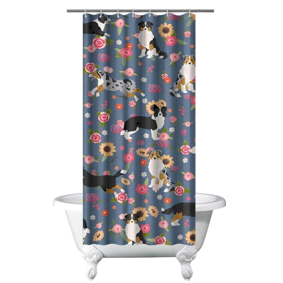 Adorable Funny Dog Shower Curtain Waterproof Quick-Dry Bath Curtain Cartoon Puppy Print