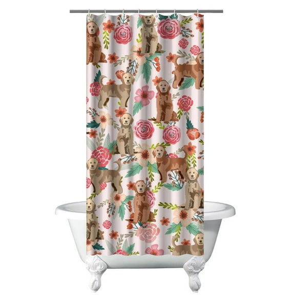 Adorable Funny Dog Shower Curtain Waterproof Quick-Dry Bath Curtain Cartoon Puppy Print