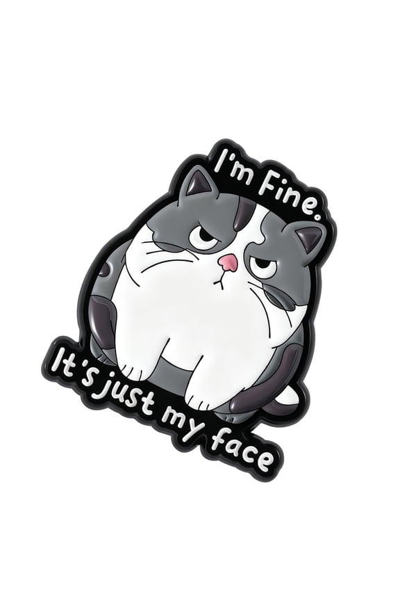 Adorable Funny Enameled Pin Brooch Showing Sarcastic Expression And I'm Fine Phrase Lapel Badge Jewelry Piece