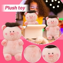 Adorable Funny Pig Plush Stuffed Animal Toy with Quirky Brown Hair Soft Pink Piggy Huggable Pillow Toy for Kids Birthday Gift Home Office Decor
