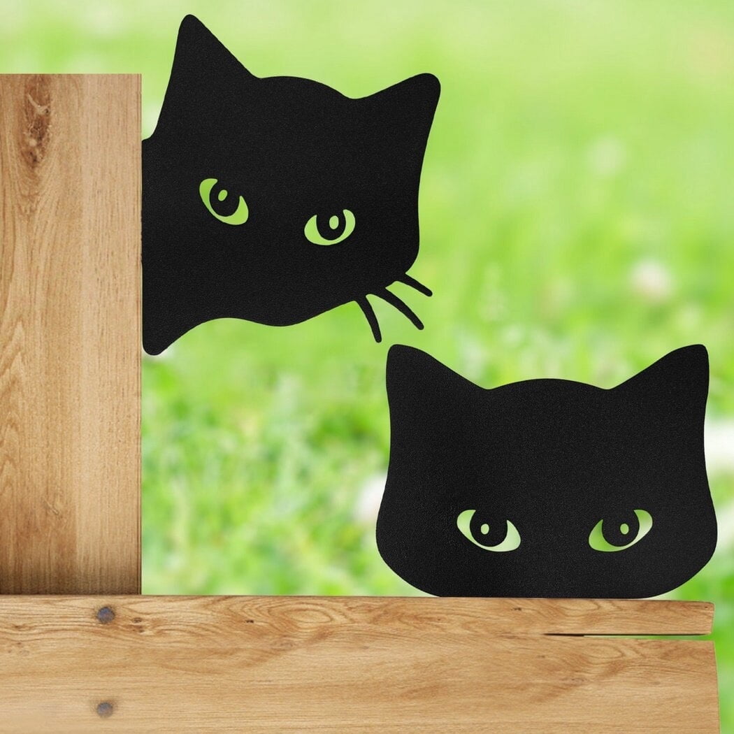 Adorable Garden Yard Art Decor, Peeping Cat Statues in Black, 2 Pcs Anti-Rust Coated Cat Sculptures, Farmhouse Decor Gifts for Cat Lovers