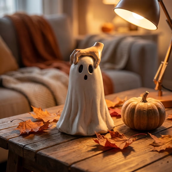 Adorable Ghost Figurine for Halloween Decor - Interactive Resin Decoration with Bewildered Expression, Perfect for Bookshelf or Desktop, Ideal Spooky Gift for Ghost Lovers and Fun Holiday Celebration