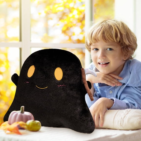 Adorable Ghost with Scythe Plush Throw Pillow for Halloween Decor - Soft and Spooky Cushion for Sofa, Bed, and Seasonal Display 30*35cm
