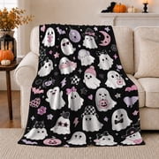 Adorable Ghosts Halloween Collection Whimsical Spooky Cute Pop, Festive Halloween Scene, Warm Flannel Blanket for Living Room and Family Room, Art Lovers Halloween Gift, Festive Home Decor