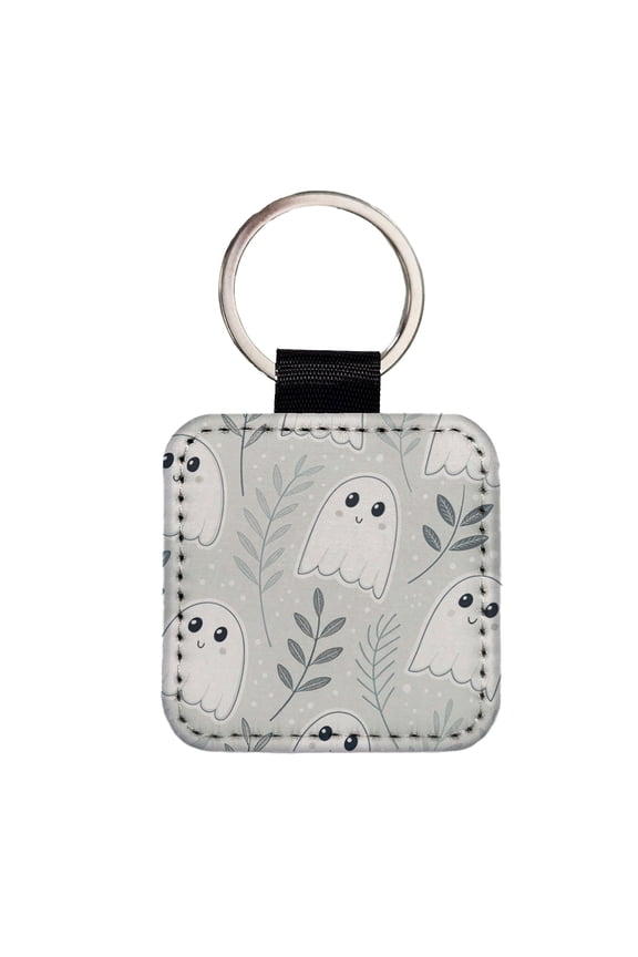 Adorable Ghosts Halloween Faux Leather Square Keychain