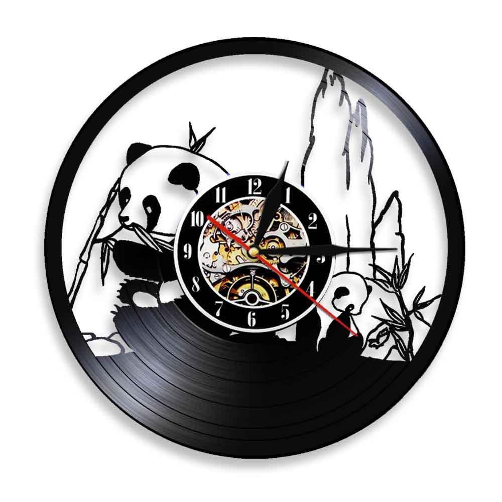 Hand Clock Panda Adorable Giant Panda Clock Wild Panda Bear Eating Bamboo Vinyl Record ...