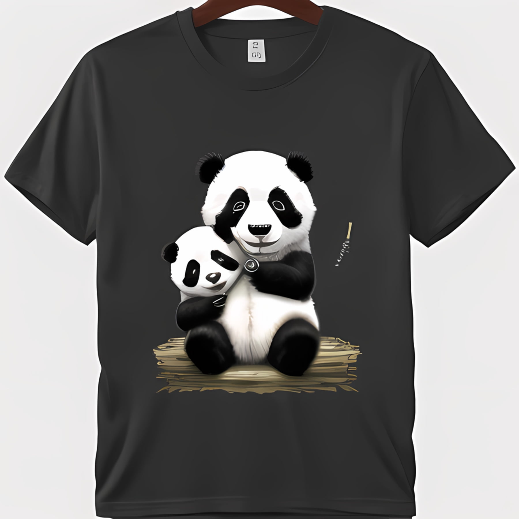 Adorable Giant Panda and Cub Playful Illustration Black T Shirt with Bamboo Textures Cute and Captivating T Shirt Walmart