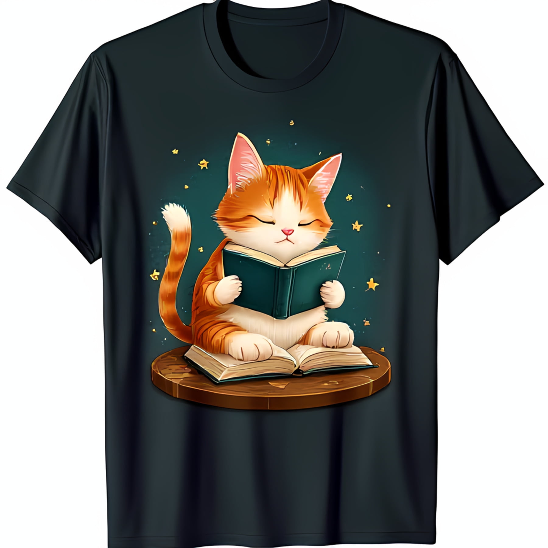 Adorable Ginger Cat Lost in Cozy Black TShirt Graphic
