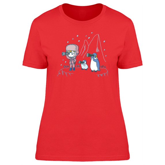 Adorable Girl & Penguins On Ice Tee Women's -Image by Shutterstock