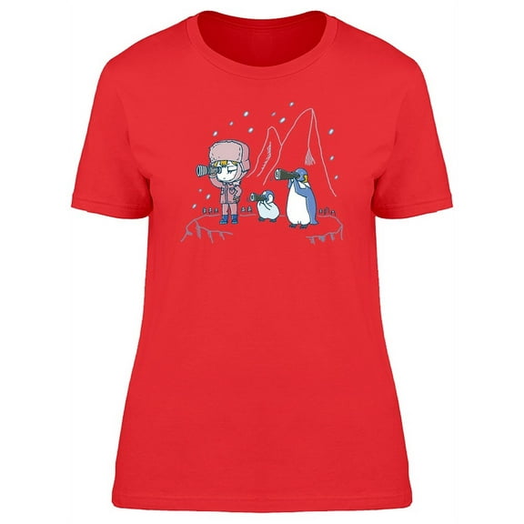 Adorable Girl & Penguins On Ice Tee Women's -Image by Shutterstock