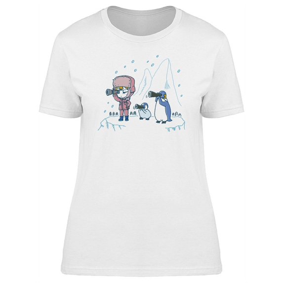 Adorable Girl & Penguins On Ice Tee Women's -Image by Shutterstock