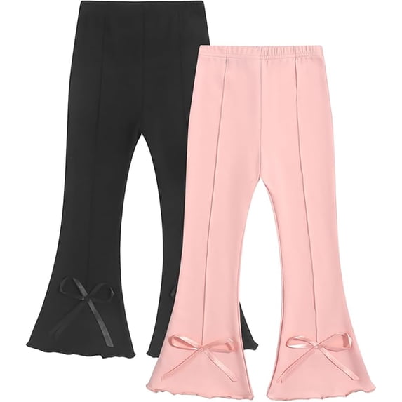 Flare Leggings for Toddler Girls: 2-Pack Cotton Bell Bottoms with Elastic Waist, Easy Wear Trousers for Kids