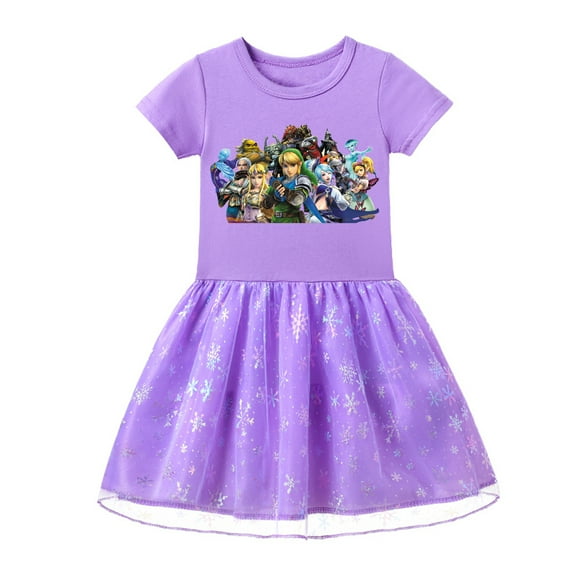 Adorable Girls' The Legend of Zelda Tulle Cotton Dress with Short Sleeves and Vivid Prints