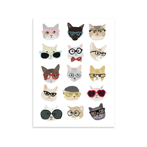 Adorable Glasses Wearing Hipster Cats; One 11x14in Poster Prints