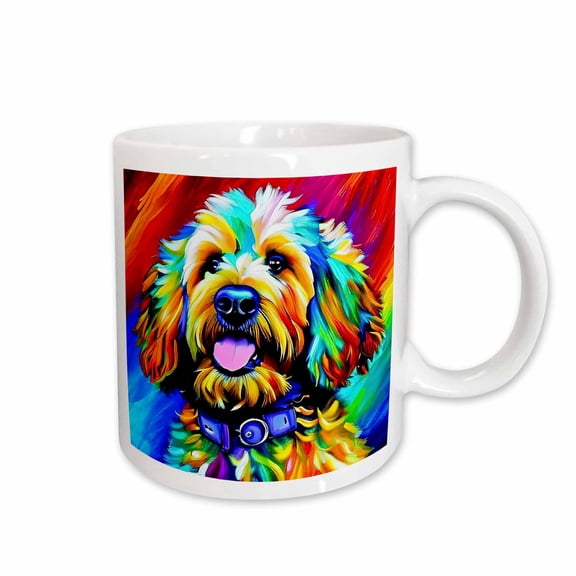 3drose, Adorable Goldendoodle Dog Face. Digital Painting Art Gifts for Family, 15oz Mug
