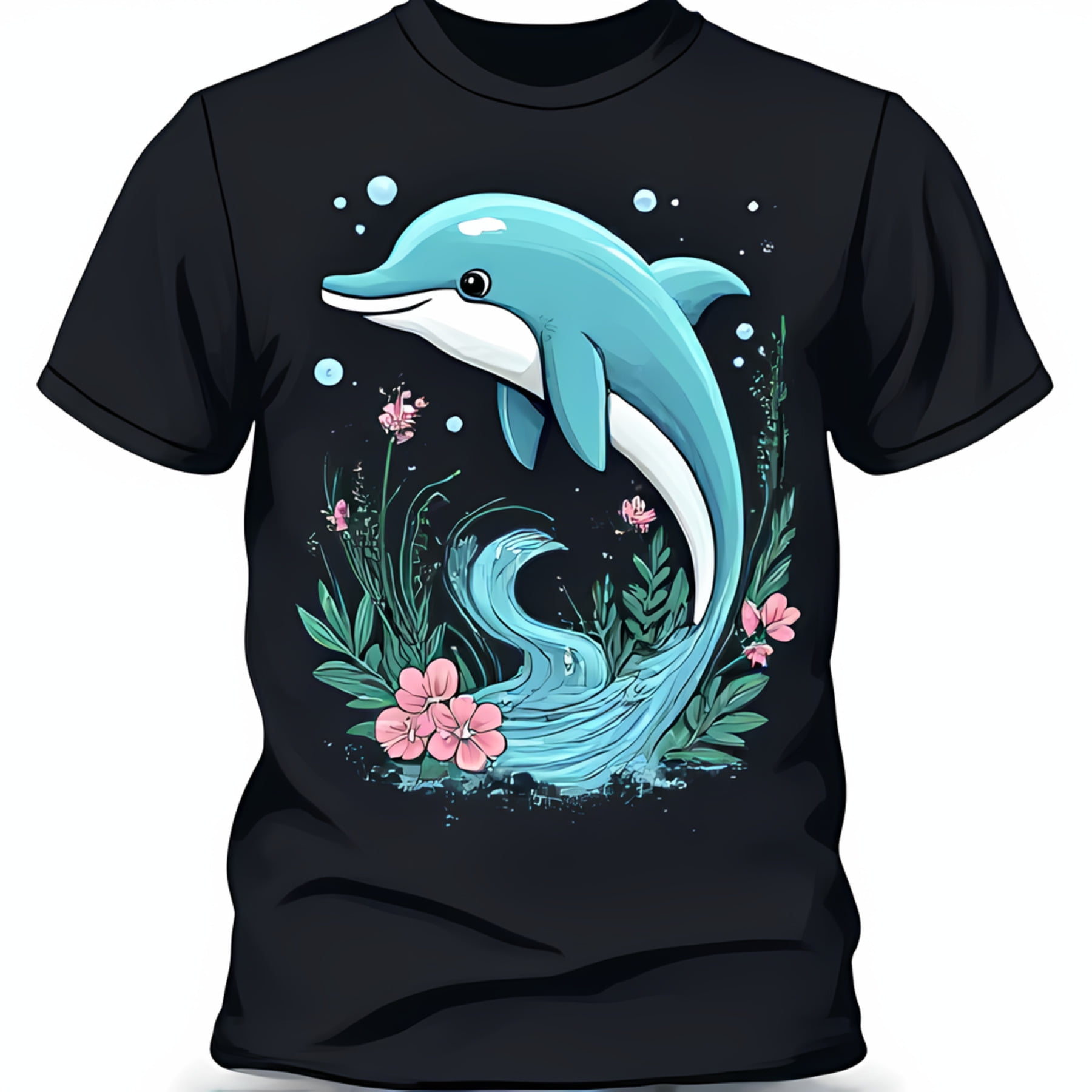 Adorable Graphic on Black TShirt with Colorful Floral Accents