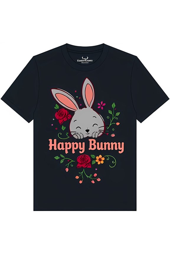 Adorable Gray Peeking Over Colorful Flowers Happy Graphic Tee