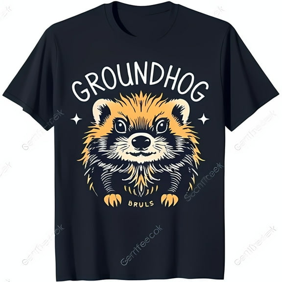 Adorable Groundhog Graphic T-Shirt for Men & Women Cute Animal Design on Black Fabric