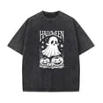 thumbnail image 1 of Halloween Adorable Cotton Washed Ghost Pumpkin Text T Shirt Cute Spooky Graphic Tops Black S-2XL Plus Size, 1 of 5