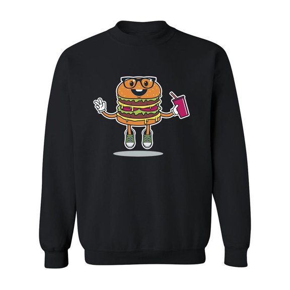 Adorable Hamburger Cartoon Sweatshirt Men -Image by Shutterstock, Male 3X-Large