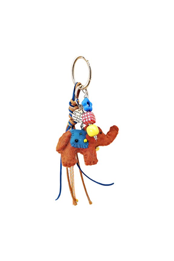 Adorable Handcrafted Wool Felt Elephant Keychain With Ethnic Design Traditional Nepalese Bag Charm Key Holder