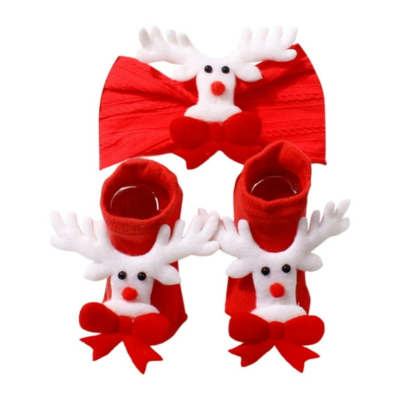 Adorable Headband and Socks Outfit Set for Holiday Photo Two Piece Ensemble Red2,One Size