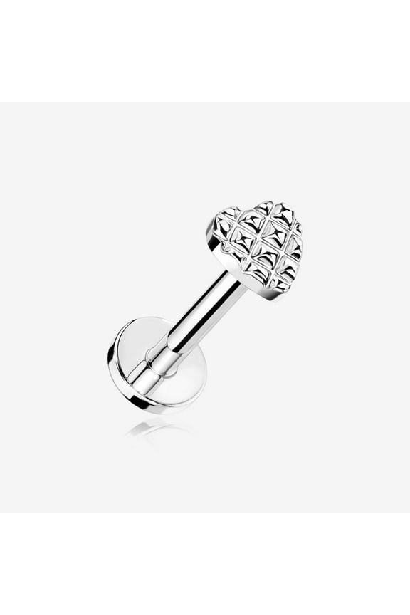 Adorable Heart Embossed Top Internally Threaded Steel Flat Back Stud Labret