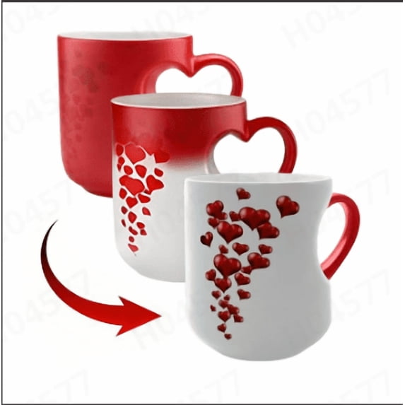 Adorable Heart-Shaped Color Changing Magic Ceramic Mug, Heart Shaped Handle Ceramic Coffee Cup for Valentine's Day, Romantic Gift,D
