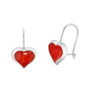 AERAVIDA Adorable Hearts Red Coral and Sterling Silver Ear Wire Earrings