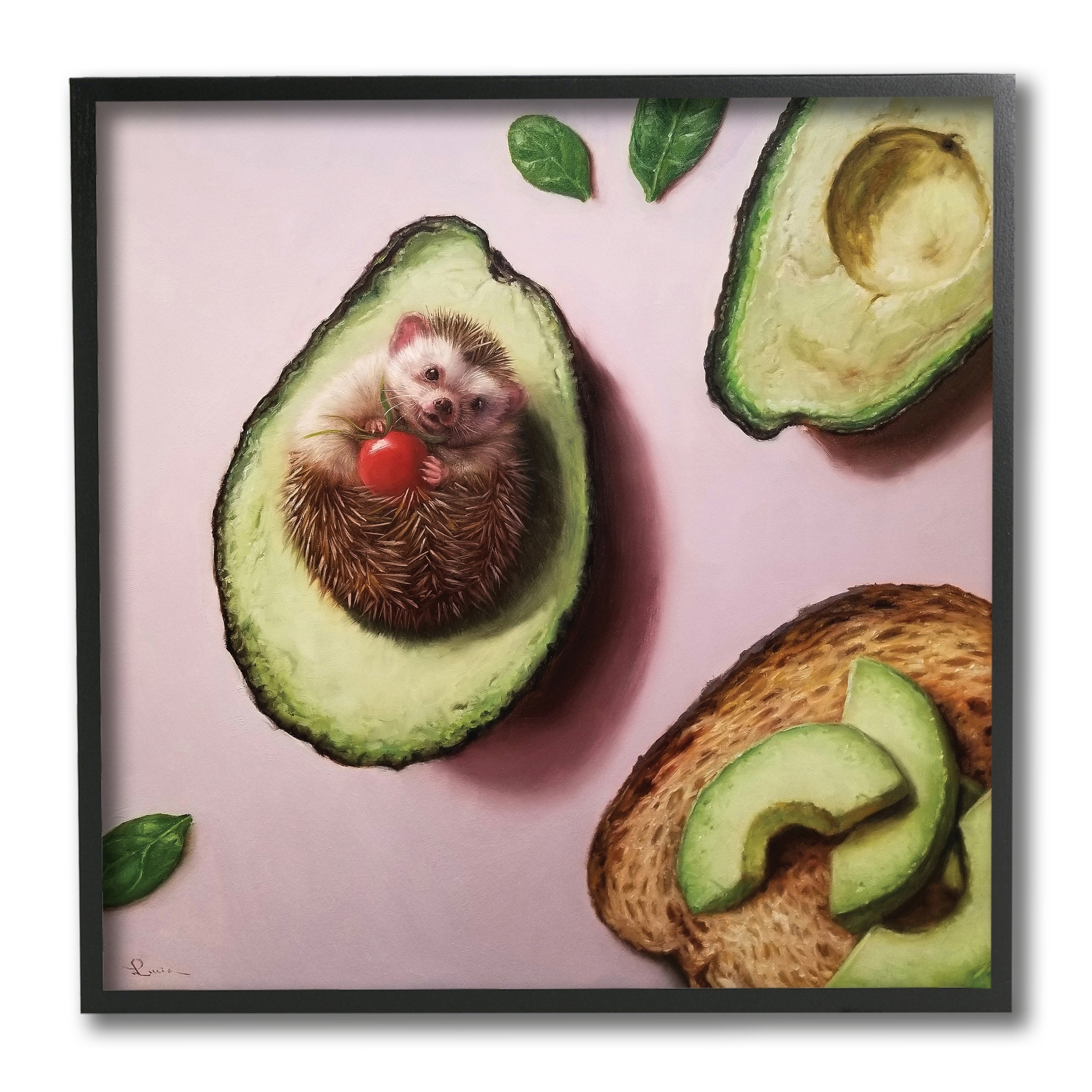 Adorable Hedgehog Resting in Avocado 12 in x 12 in Framed Painting Art Prints, by Stupell Home Décor