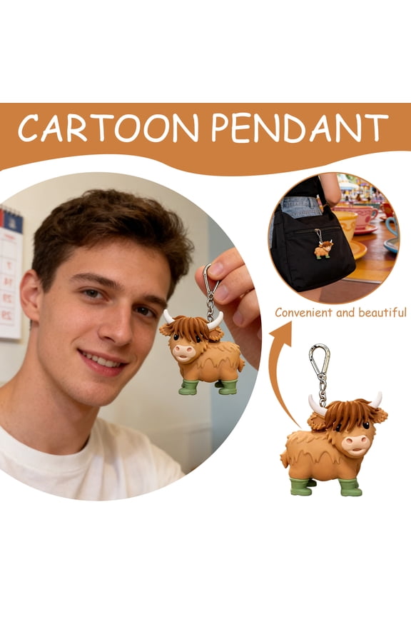 Adorable Highland Cow Keychain Bag Charm for Backpack Purse Car Keys - Cute Desktop Home Office Decoration Gift Idea for Women Girls (1PC)