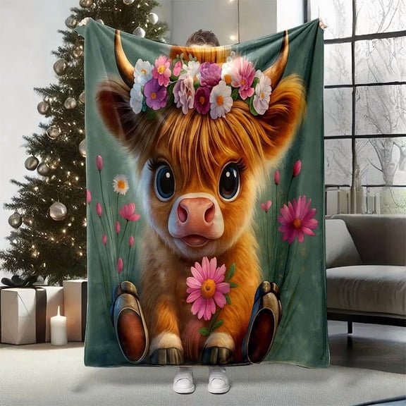 Adorable Highland Cow Plush Blanket, Soft Skin-Friendly Infant-Grade Throw, Cute Home Decor for Animal Lovers, Perfect Gift Choice