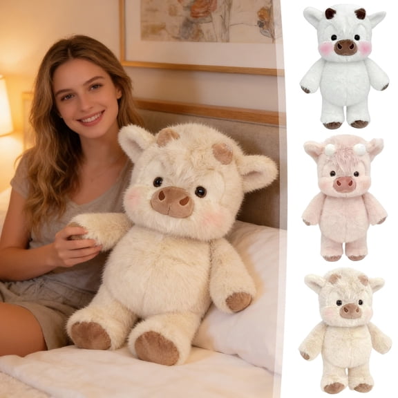 Adorable Highland Cow Plush Toy, Soft Furry Cuddly Stuffed Animal for Stress Relief & Emotional Comfort, Cute Home Decor, Holiday Valentine's Day Birthday Gift, 17.7in, A