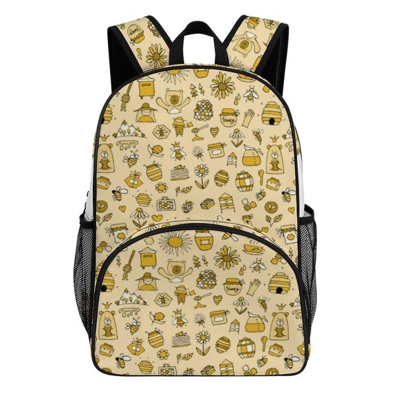 Adorable Honey Bee Pattern Teenage Backpack Middle Students Bookbag Outdoor Daypack
