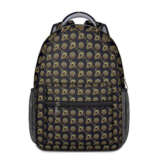 Adorable Honeybee Pattern Backpack – Cute Bumble Bee Cartoon Print Schoolbag with Hive and Queen Bee Design