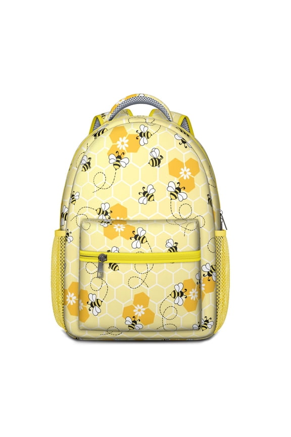 Adorable Honeybee Pattern Backpack – Cute Bumble Bee Cartoon Print Schoolbag with Hive and Queen Bee Design