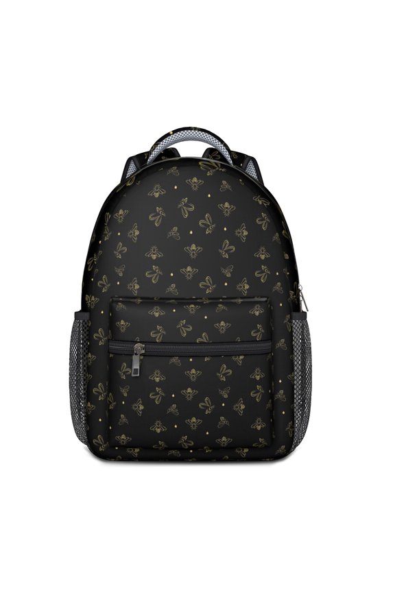 Adorable Honeybee Pattern Backpack – Cute Bumble Bee Cartoon Print Schoolbag with Hive and Queen Bee Design