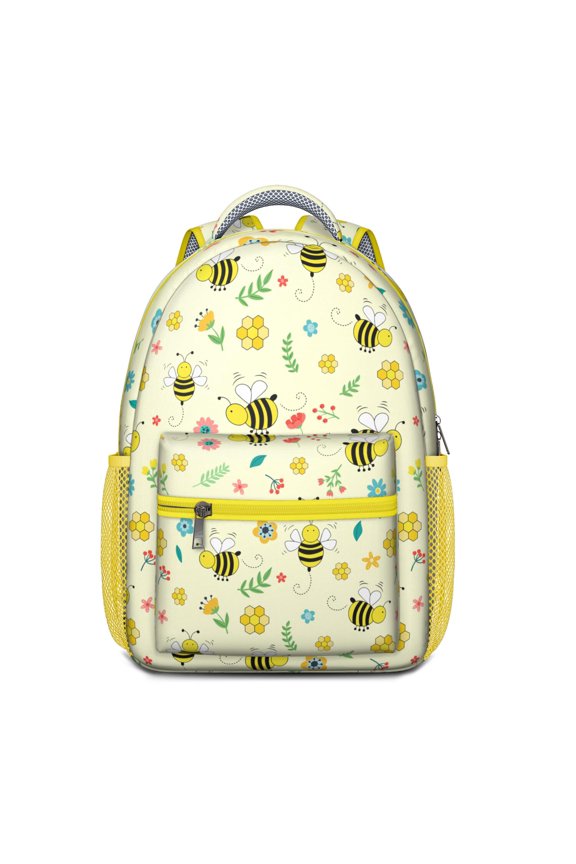 Adorable Honeybee Pattern Backpack – Cute Bumble Bee Cartoon Print Schoolbag with Hive and Queen Bee Design