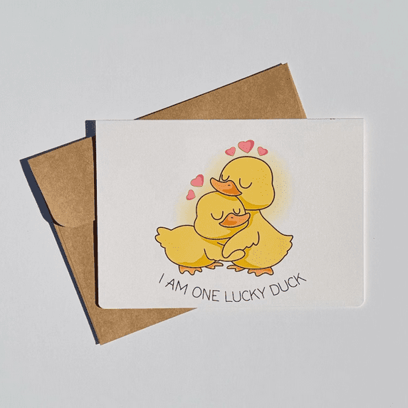 Adorable "I Am One Lucky Duck" Greeting Card – Cute Ducks Design – Envelope Included, Blank Inside – Perfect for Love Notes, Anniversaries, or Just Because