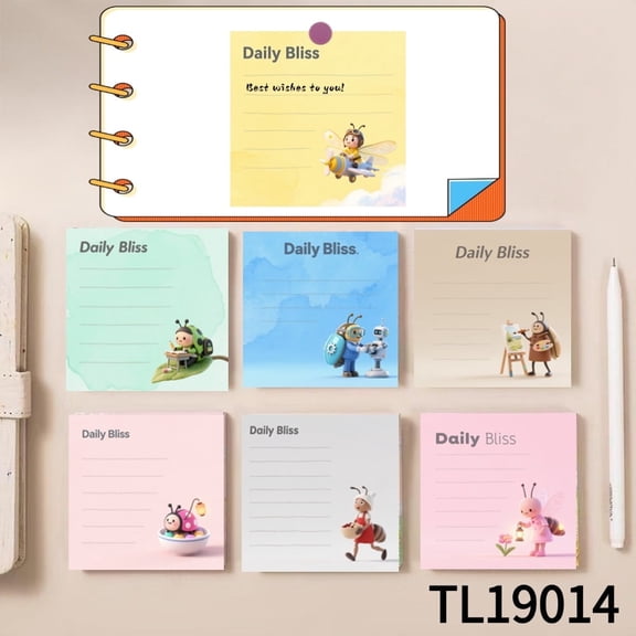 Adorable Insect - Themed Sticky Notes (3.54×3.54 Inches) 100-Pack with105 Emoticon Stickers,Quickly Jotting Down Reminders, Leaving Temporary Messages, Strong Adhesive, Suitable for Various Surfaces