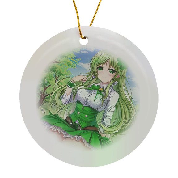 3drose, Adorable Irish Elf Girl, Four Leaf Clover, Green Trees, Good Luck, Circle Porcelain Ornament
