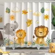 Adorable Jungle Friends Bathroom Set: Lion and Elephant Theme Playful Baby Animals Pastel Colors Kids' Bath Decor