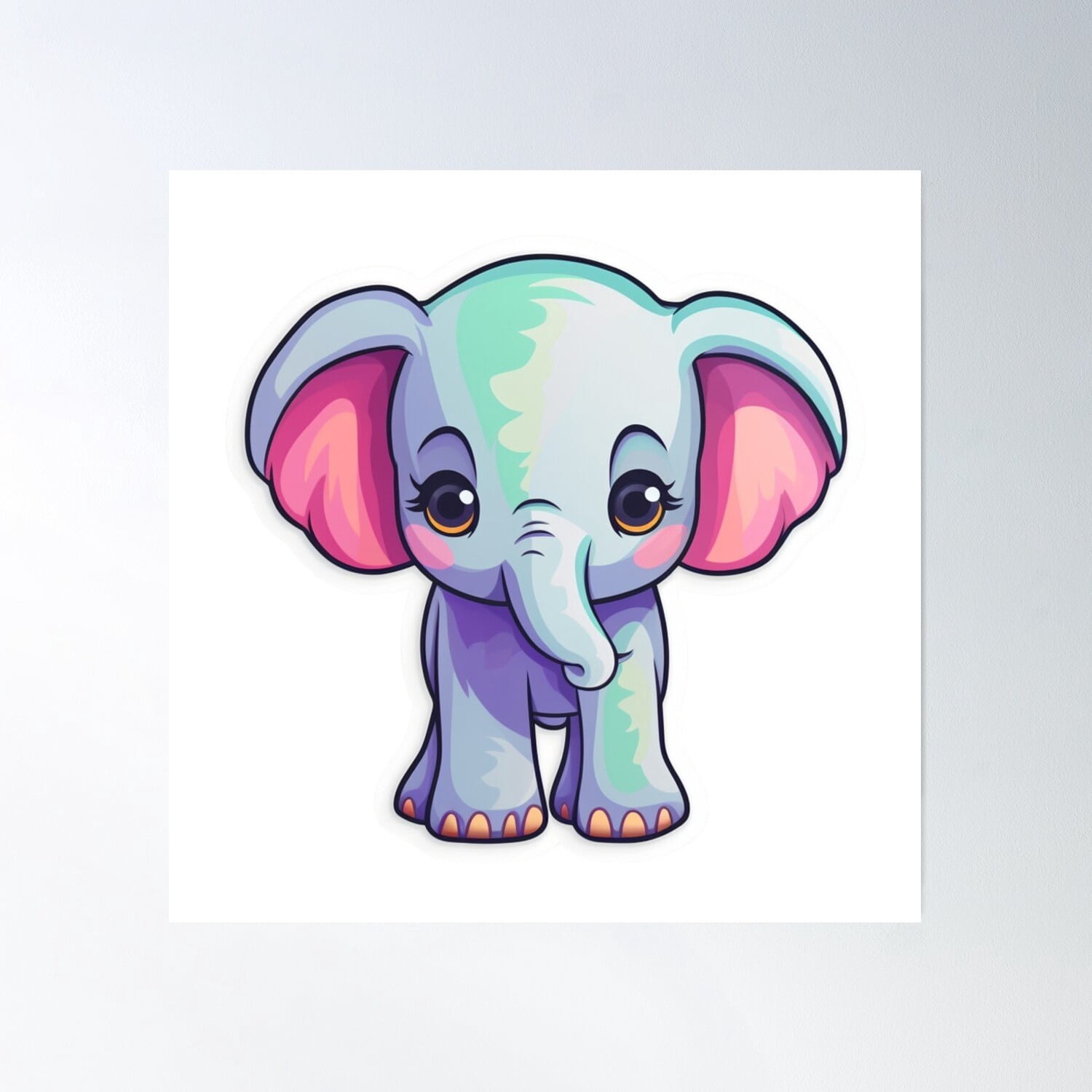 Adorable Kawaii Baby Elephant Art Poster Wall Art, Modern Wall Decor ...